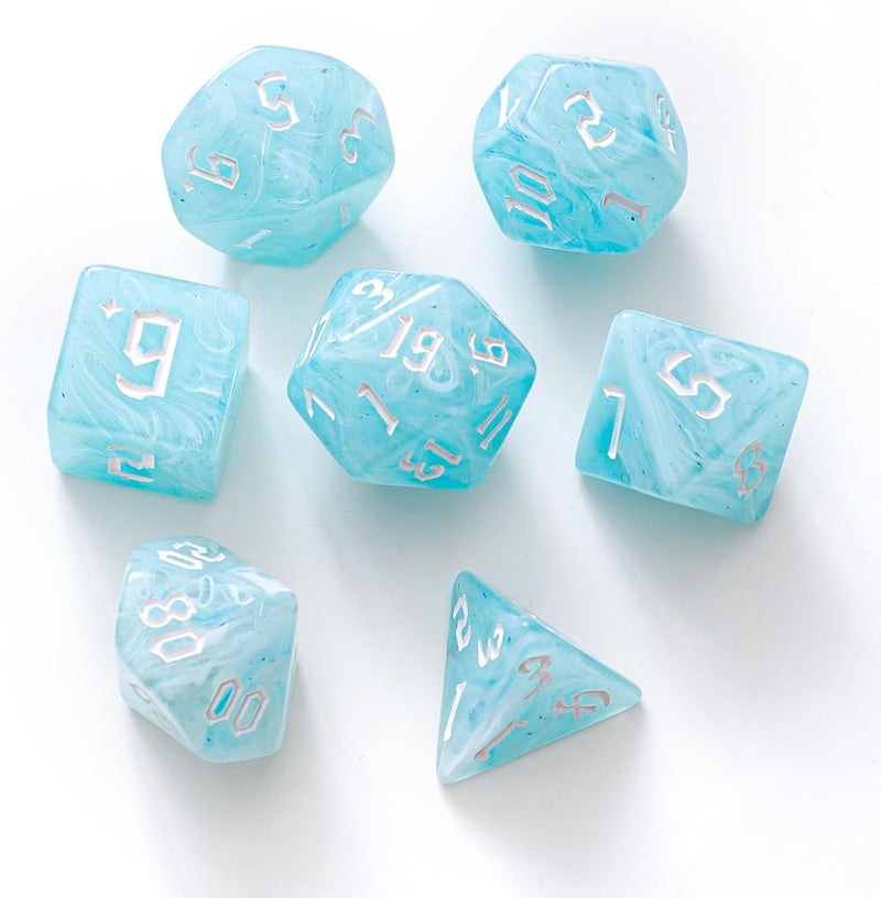 vvpesca Blue DND Dice Set of 7 – Polyhedral Dice Set for TTRPGs,Dungeons and Dragons,Role Playing Games and Other Table Games– D20 System Dice (Summer Blue) - Image 1